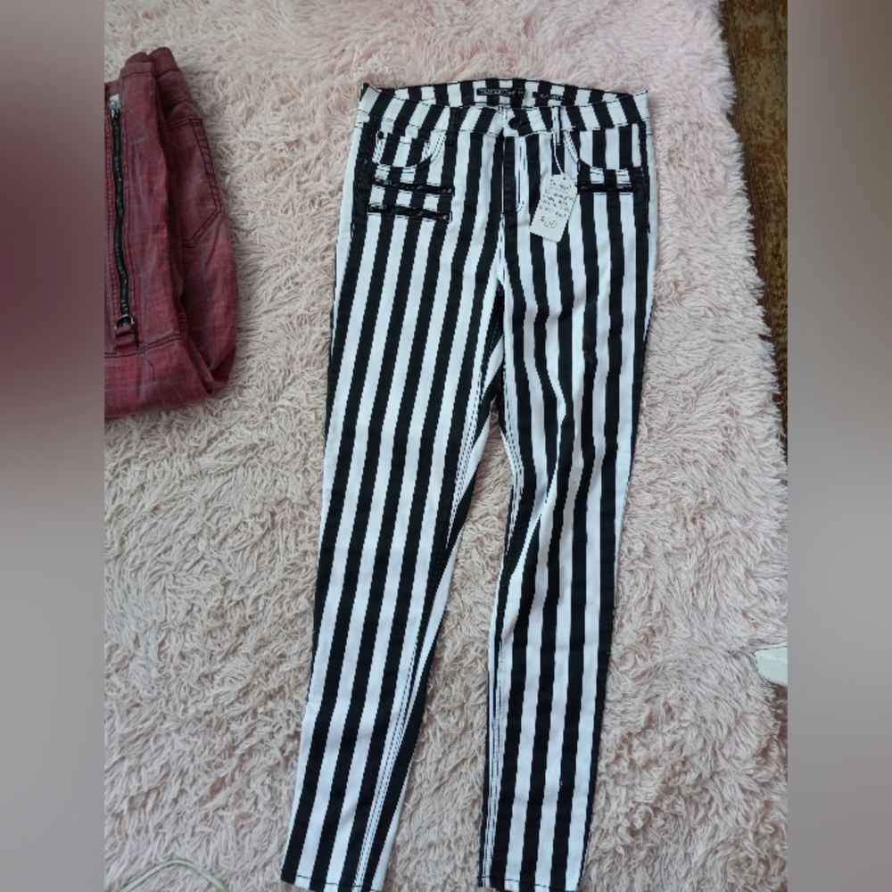 Y2k hot topic blackheart Beetlejuice striped hi-waist skinny jeans w zippers! - Picture 2 of 9